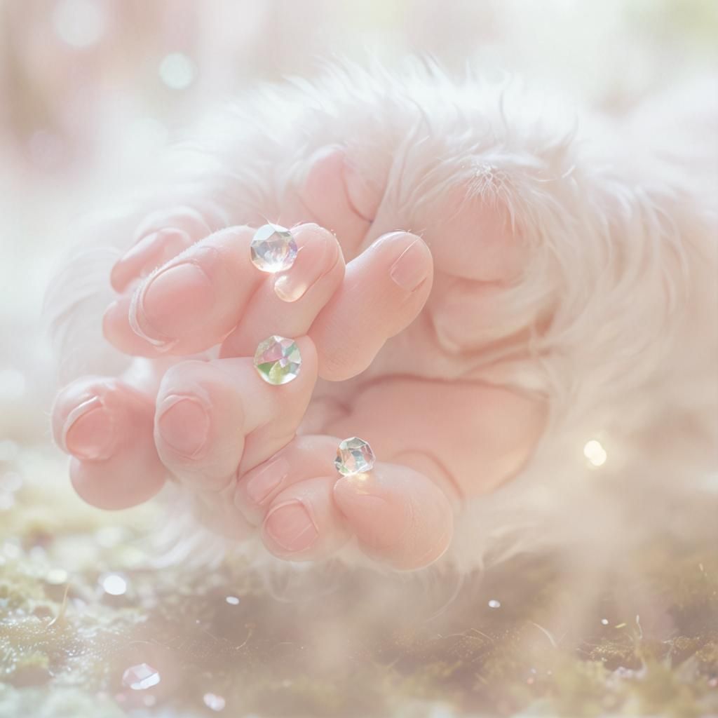 Cat Paws Embrace Glowing Crystal: Watercolor Fantasy