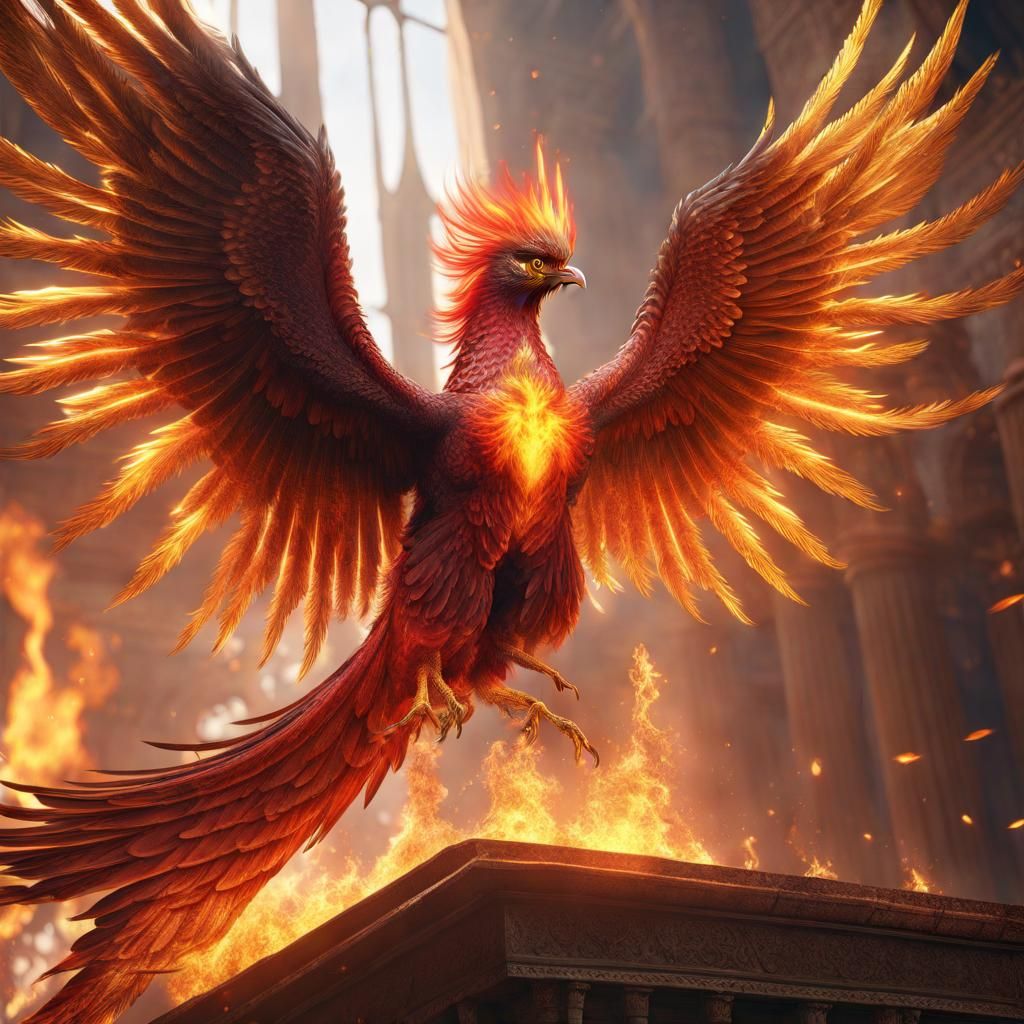 Majestic Persian Phoenix Rising from Fire