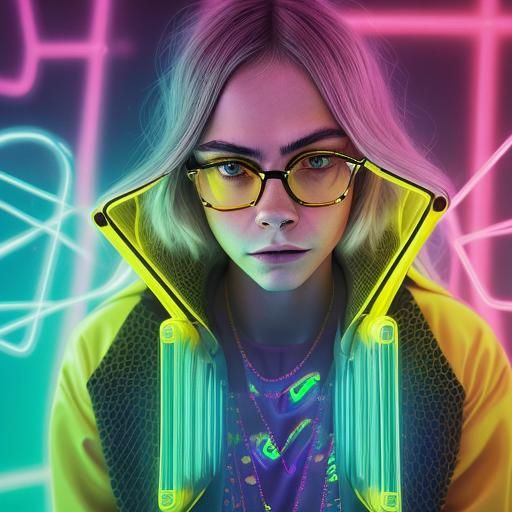 Cyberpunk Portrait Formed by Glowing Math Equations