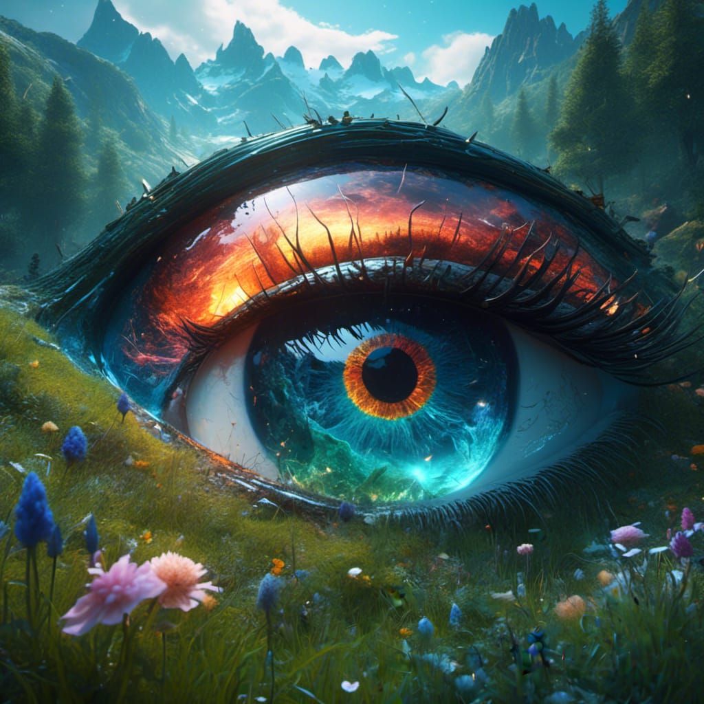 Eye Reflecting a Mountain Landscape, Digital Art