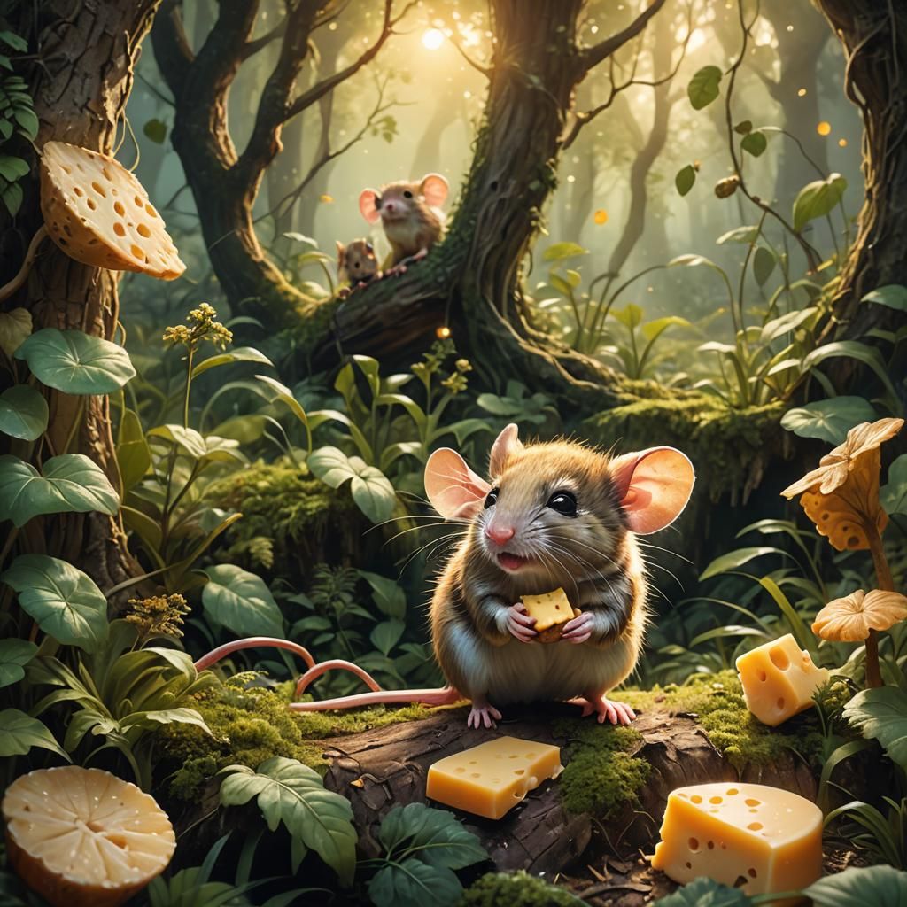 Cute Baby Mouse in Magical Forest