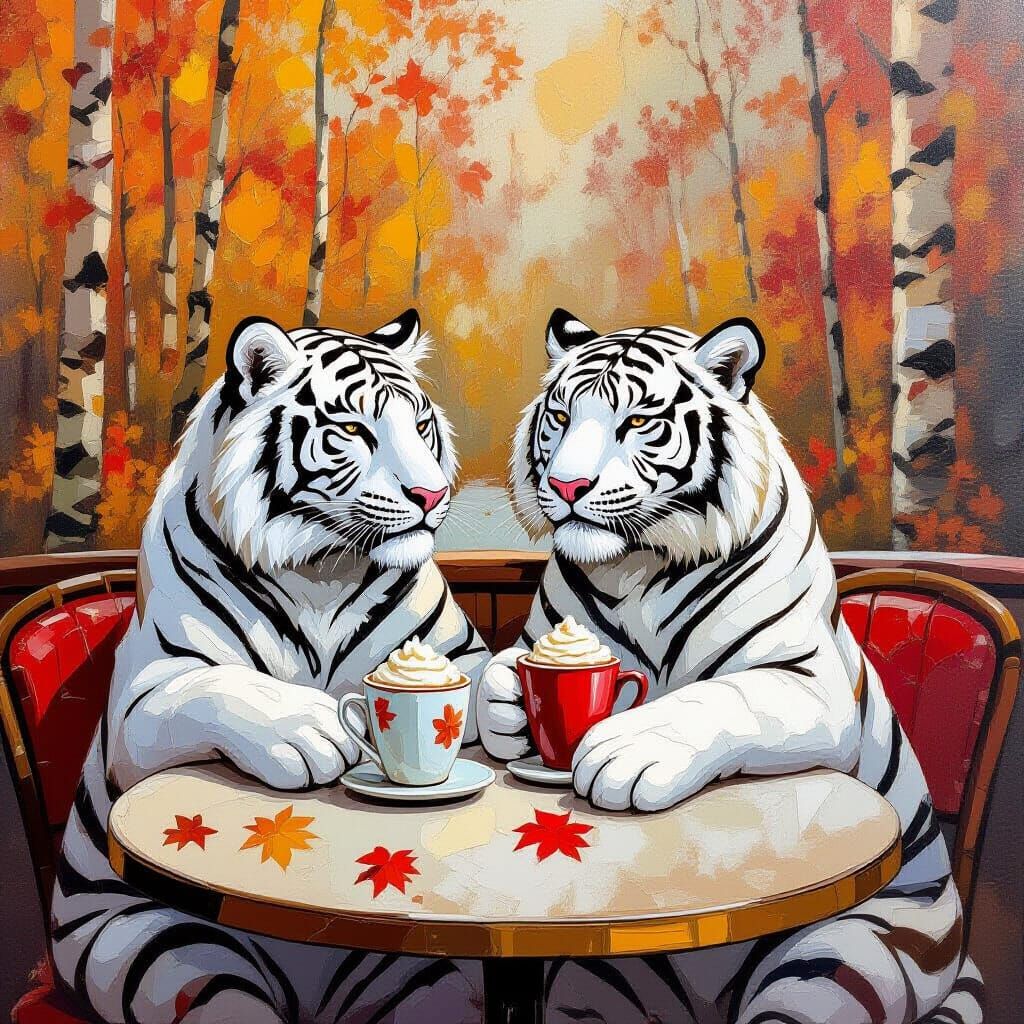White Tigers in Love at Autumn Cafe