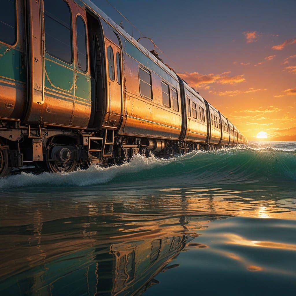Steampunk Glass Bullet Train in Vibrant Sunset