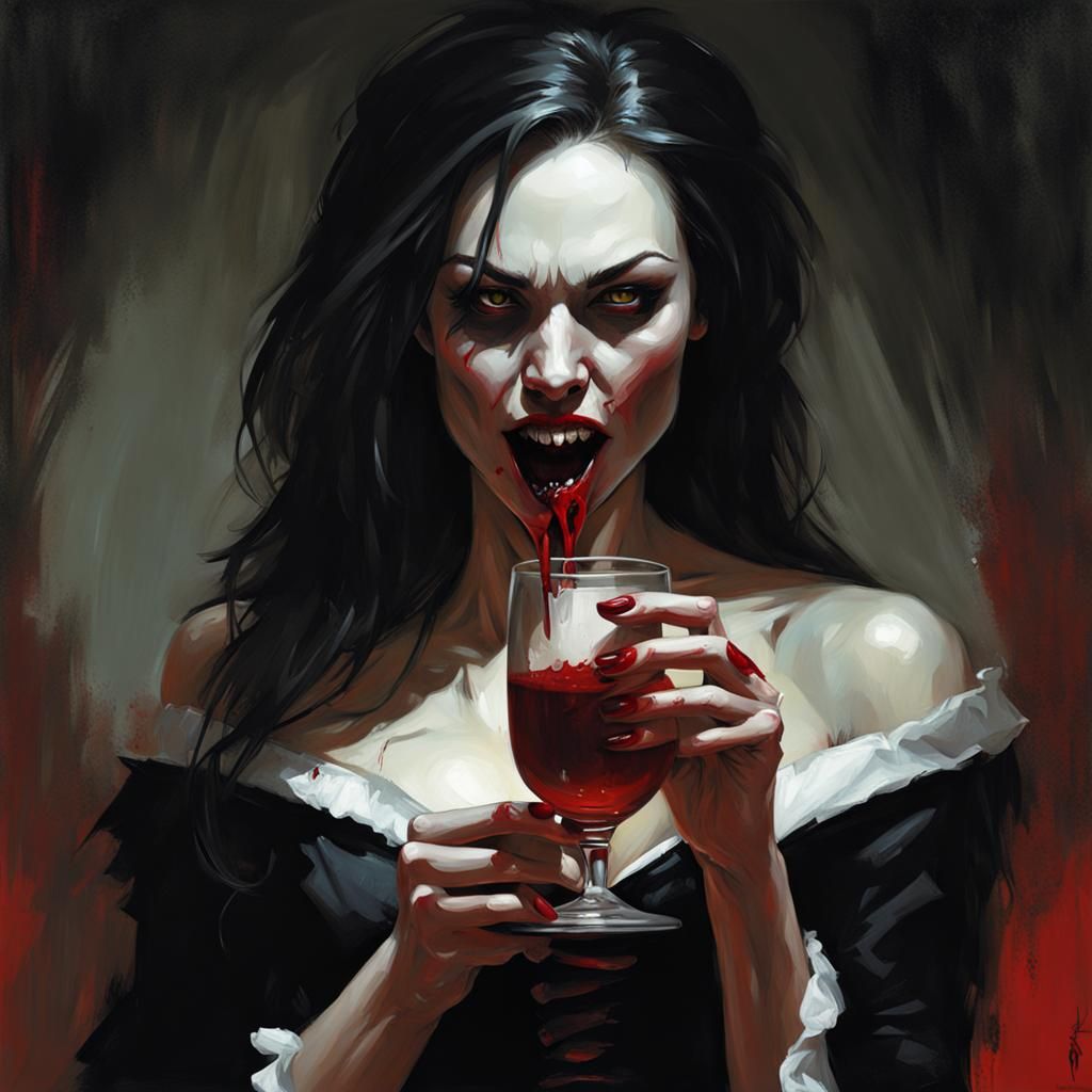 Sinister Female Vampire Drinking Blood
