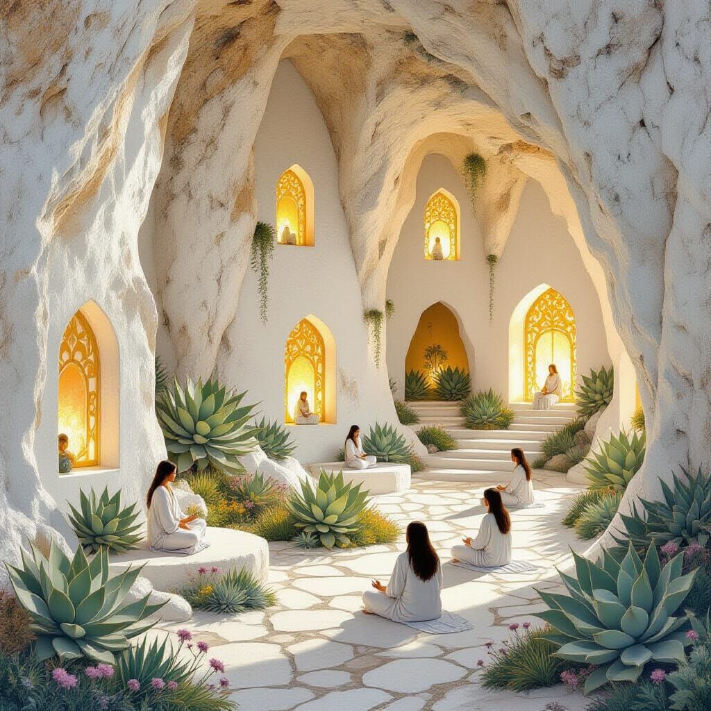 Surreal Monastery of Succulents in Golden Desert Light
