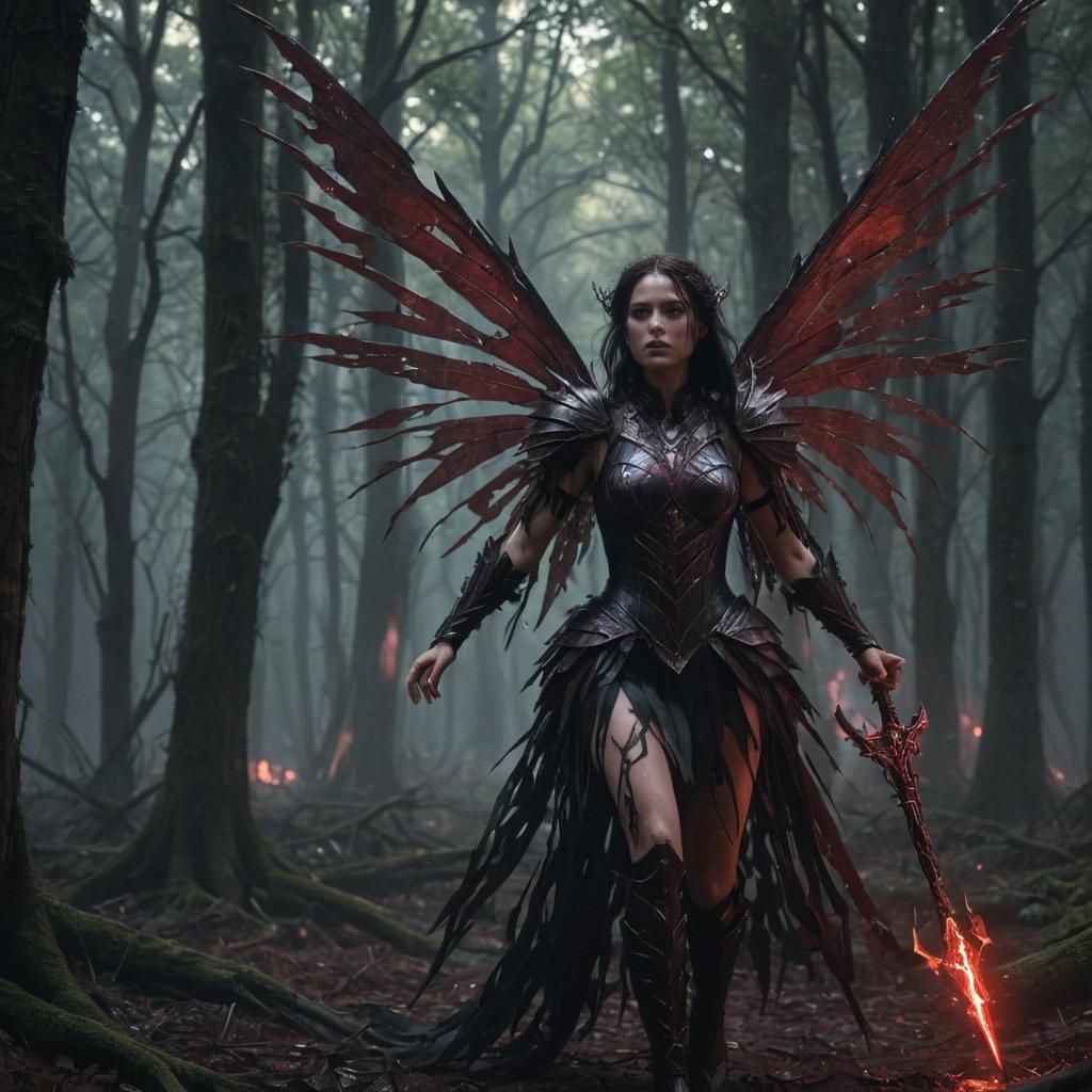 Death Fairy Drifting Through Shadowy Forest