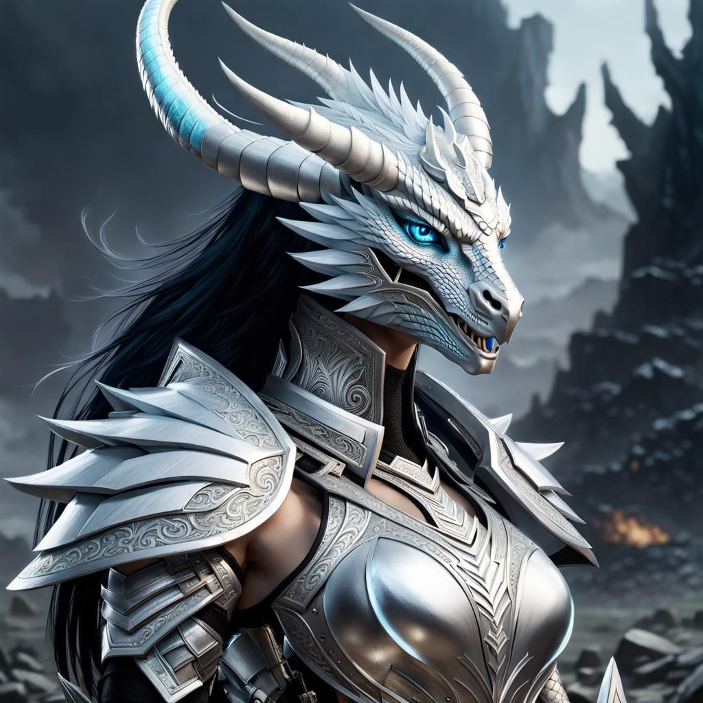 Confident Dragon Warrior on Charred Battlefield