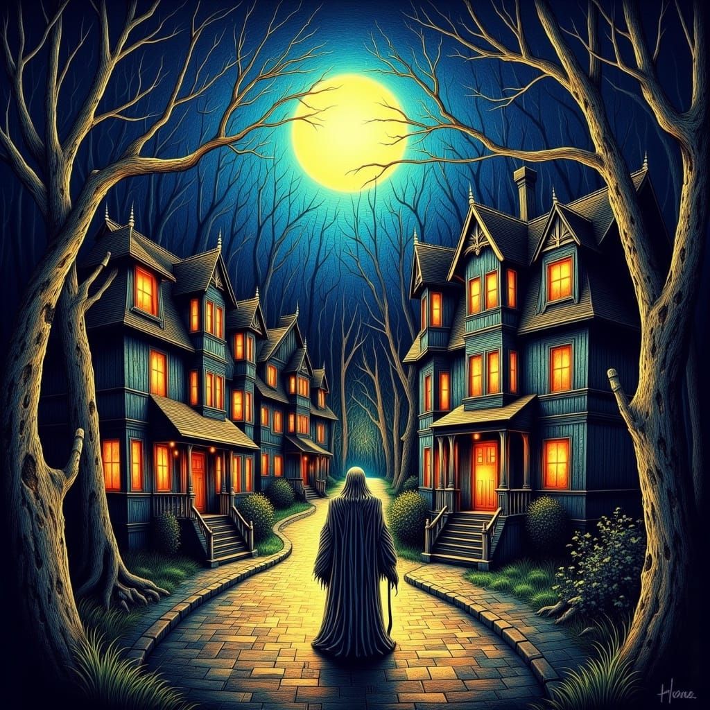 Wizard in Enchanted Forest Village: Zentangle Naive Art