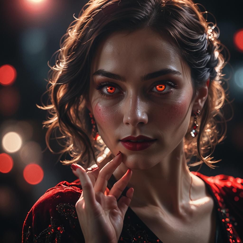 Cinematic Portrait of Woman with Glowing Red Eye