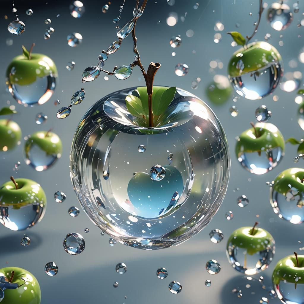 Glass Apple Floating: 3D Anime Art