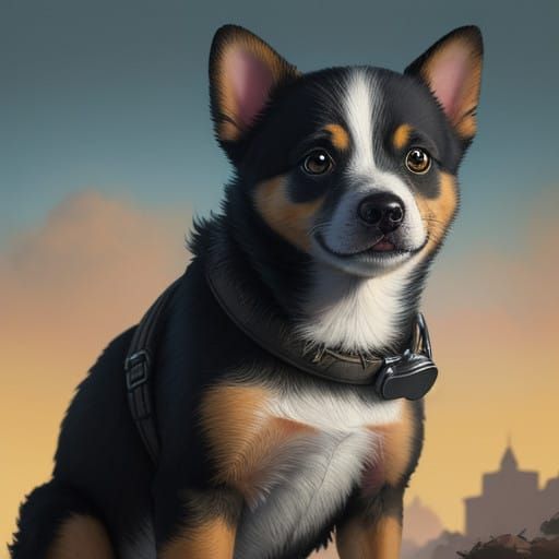 Hyperrealistic Puppy in Vibrant Fantasy World
