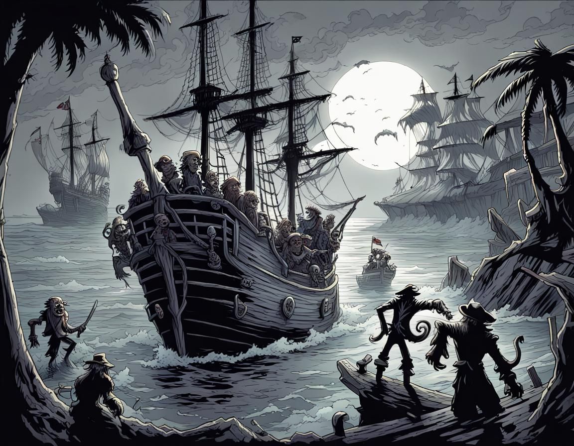 Epic Pirate Zombie Battle Comic Art