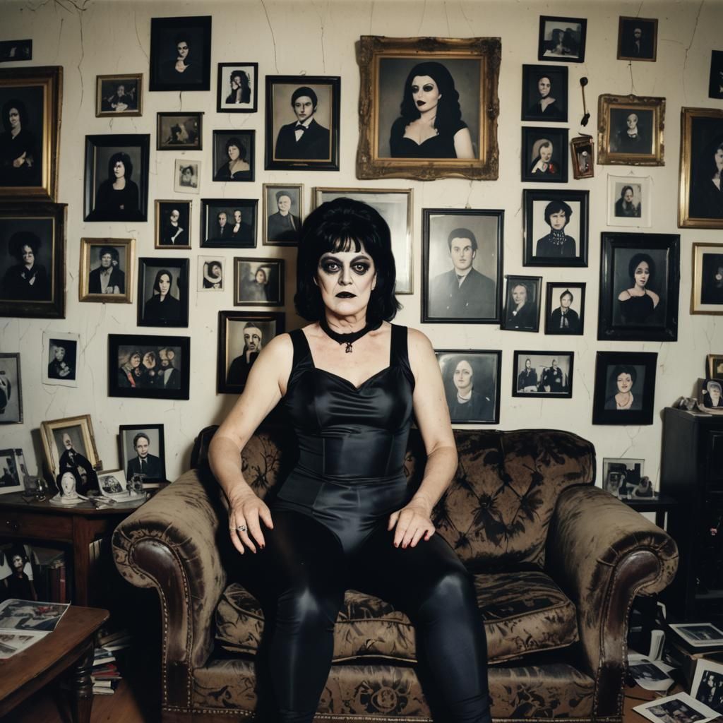 Goth Woman Posing for Polaroid Photo