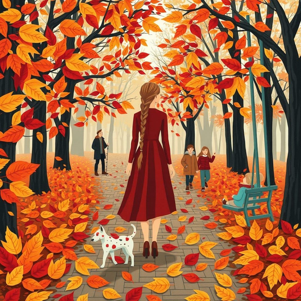 Geometric Autumn Woman in Cozy Park Collage