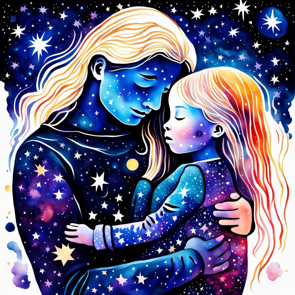 Watercolor: Mother's Grief Encapsulated in Starry Sky