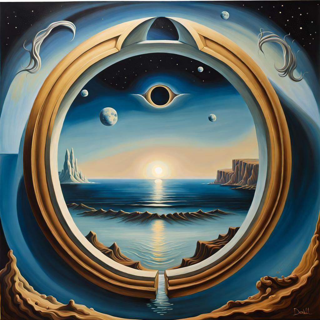 Surreal Moonlit Ocean with Distant Galaxies