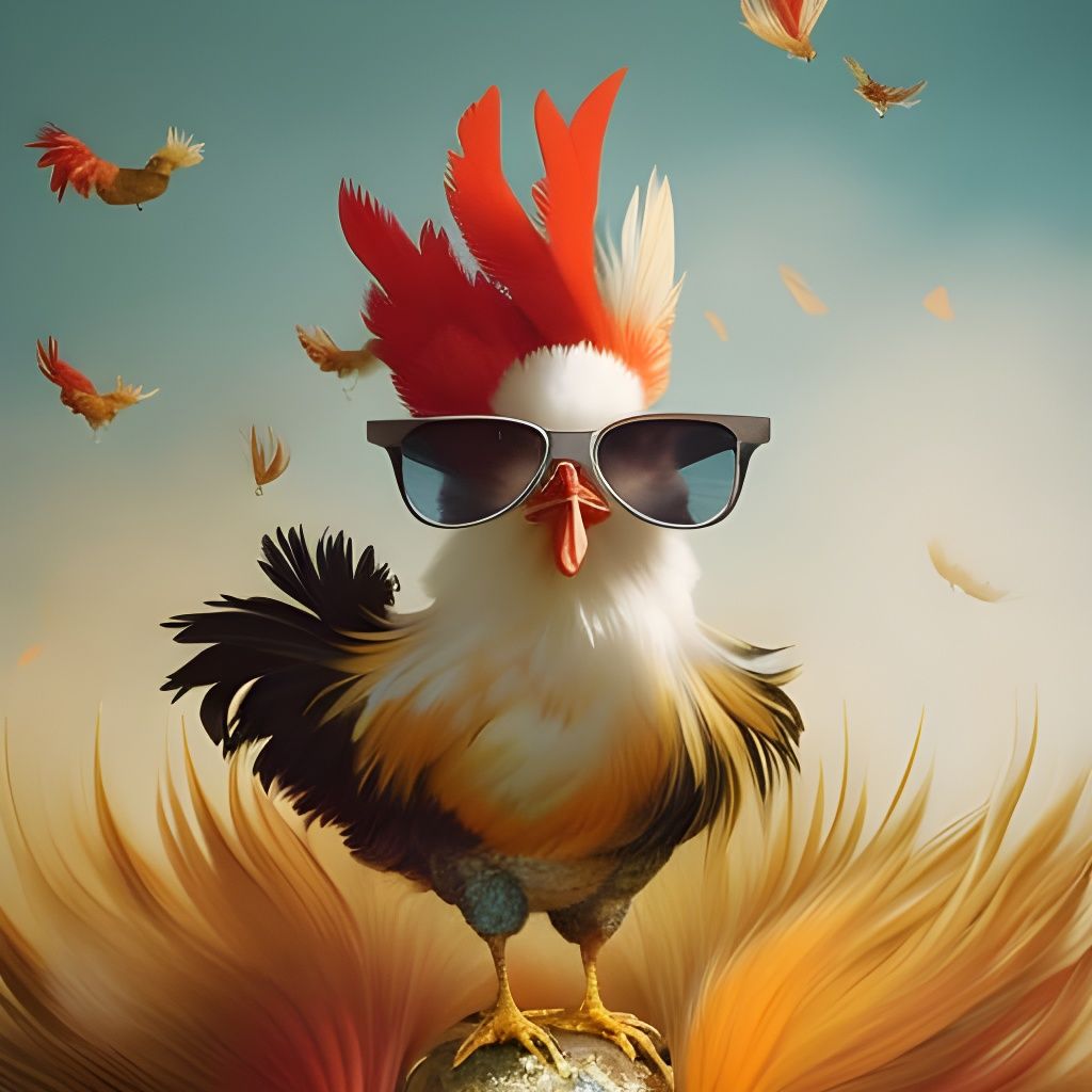 Adorable Chibi Rooster with Sunglasses in Splash Art