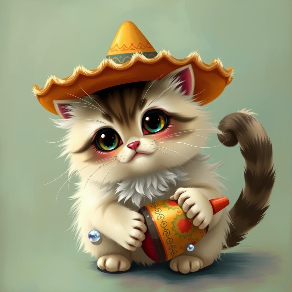 Cat in Sombrero: Whimsical Art Style