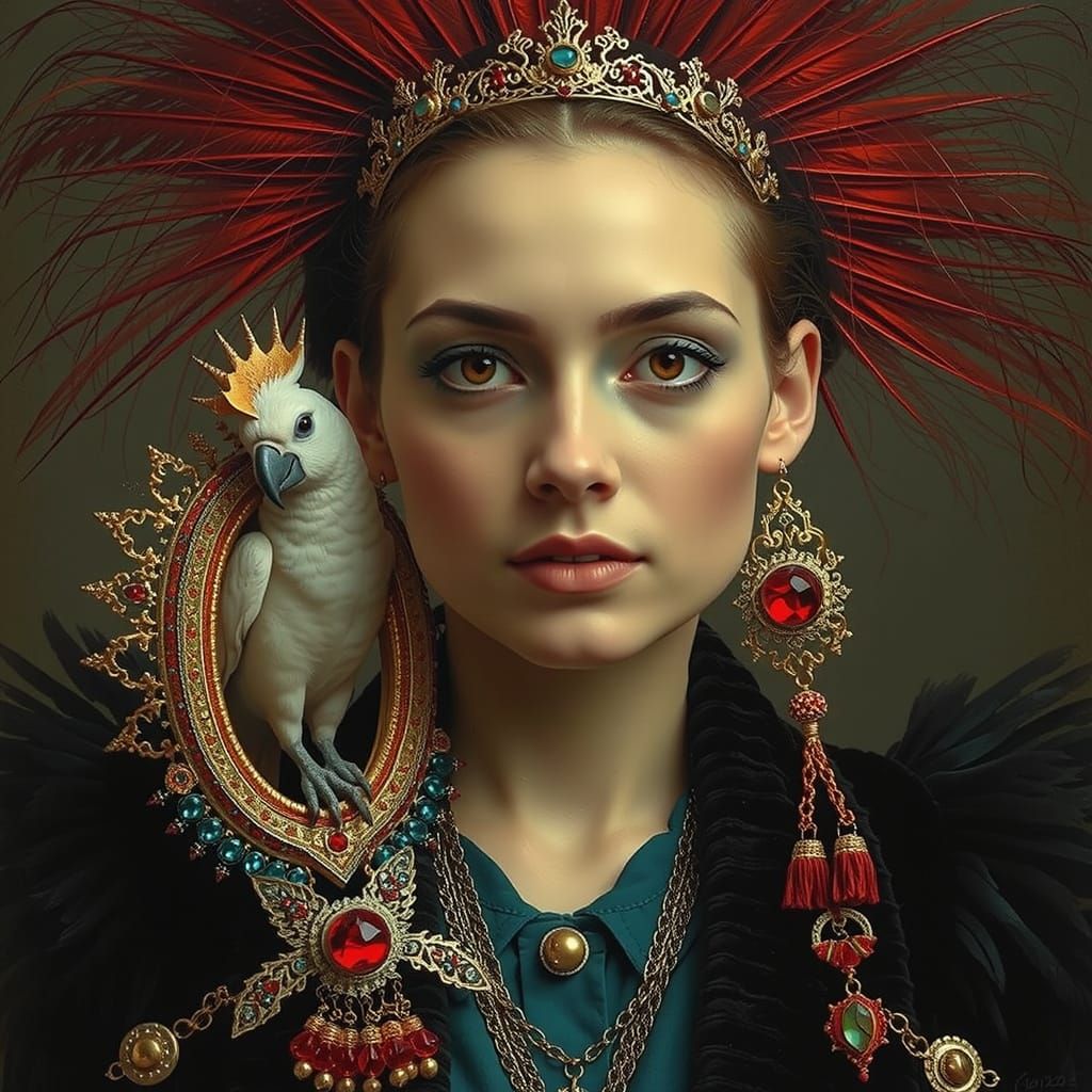 Cockatoo-Woman Portrait in Max Ernst Style