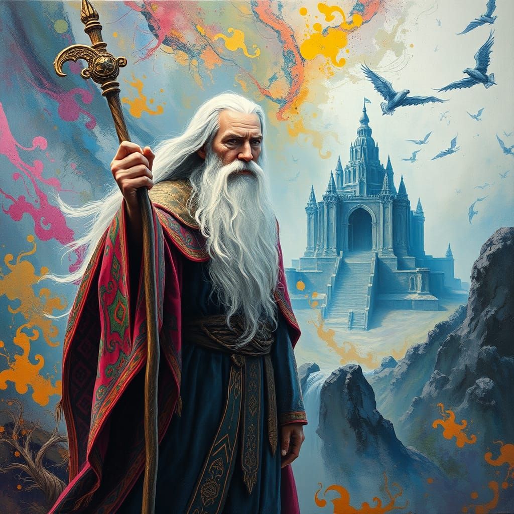 Gandalf the White in Fluorescent Impasto Style