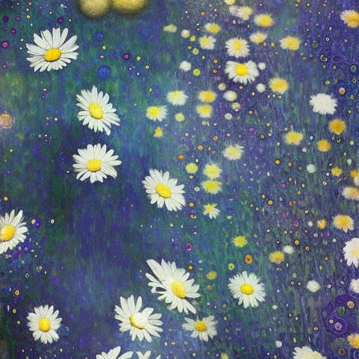 Cosmic Van Dancing with Daisies in Klimt Style