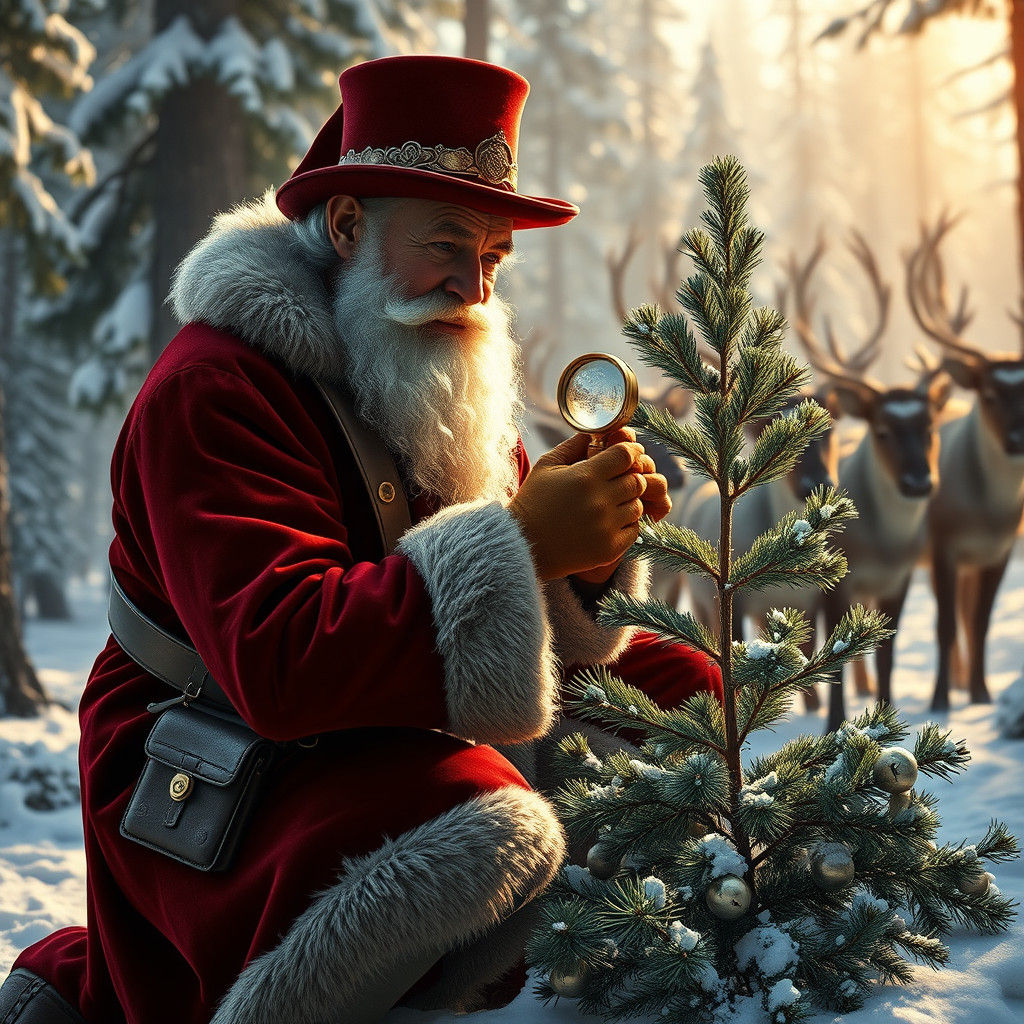 Santa Claus, Victorian Explorer in Snowy Forest