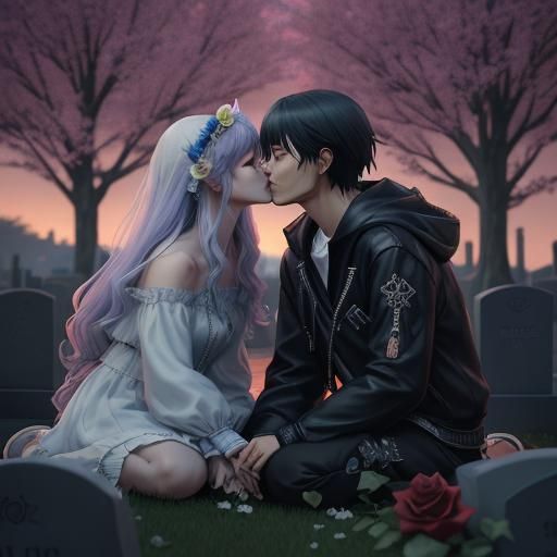 Anime-Inspired 3D Art: Rose on a Grave
