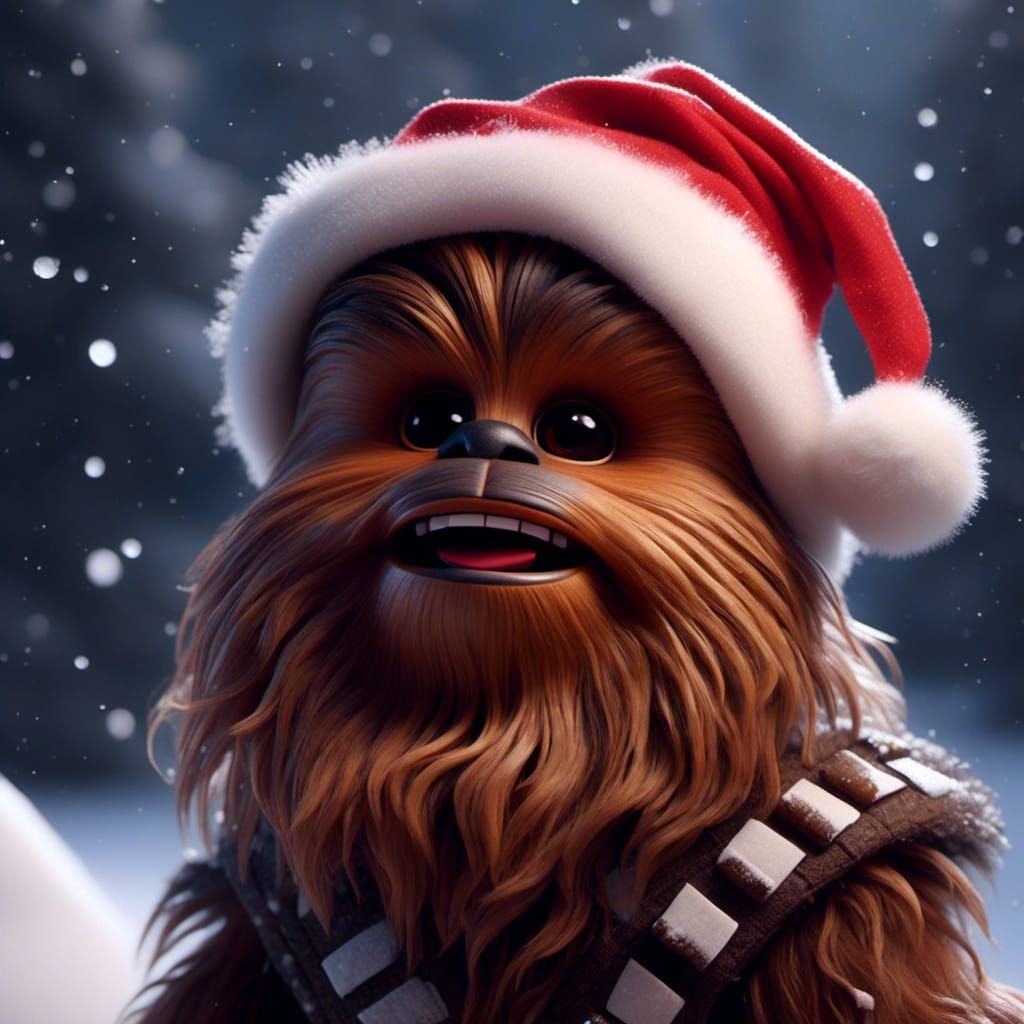 Cute Chewbacca in Christmas Hat Anime Portrait