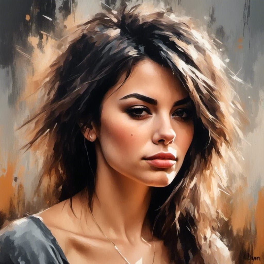 Beautiful Brunette Cowgirl Portrait as Oil Painting