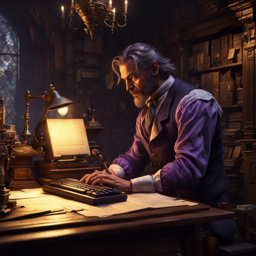 Man at Desk: Dark Fantasy Concept Art