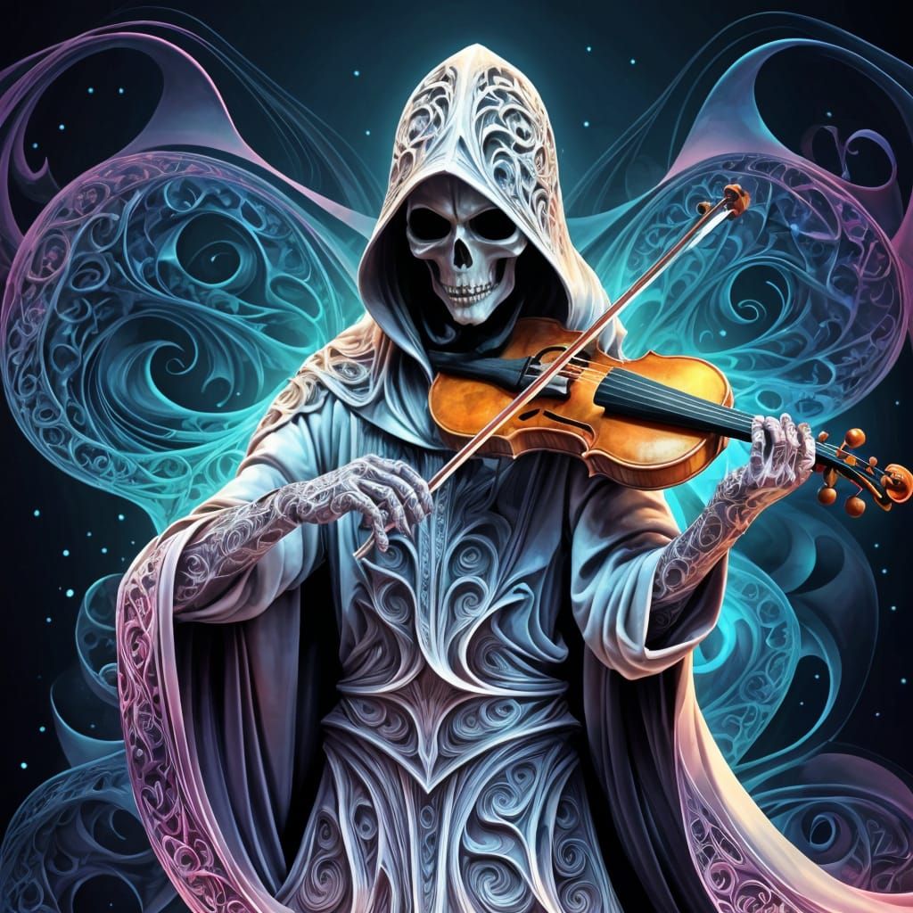 Reaper Guiding Souls with Violin in Abstract Style