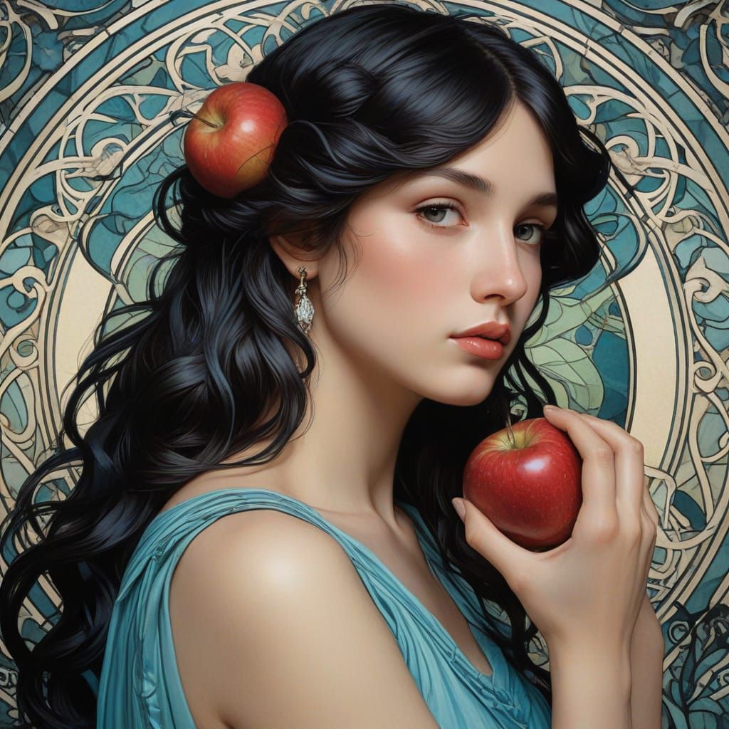 Aphrodite Contemplates Apple in Art Nouveau Style