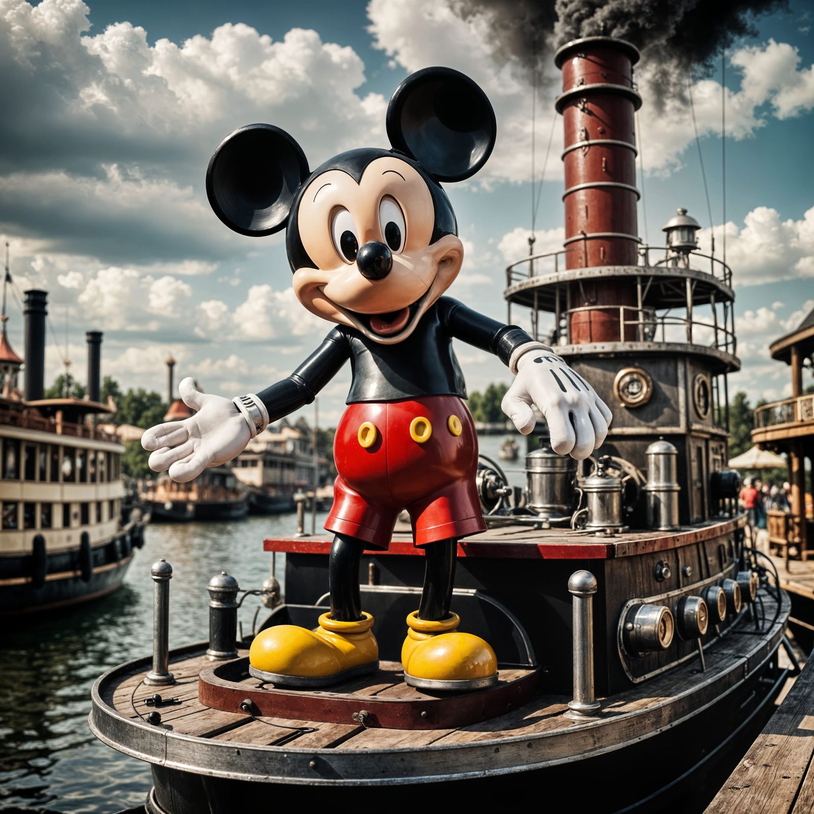 Retro-Style Mickey Mouse on Steamboat