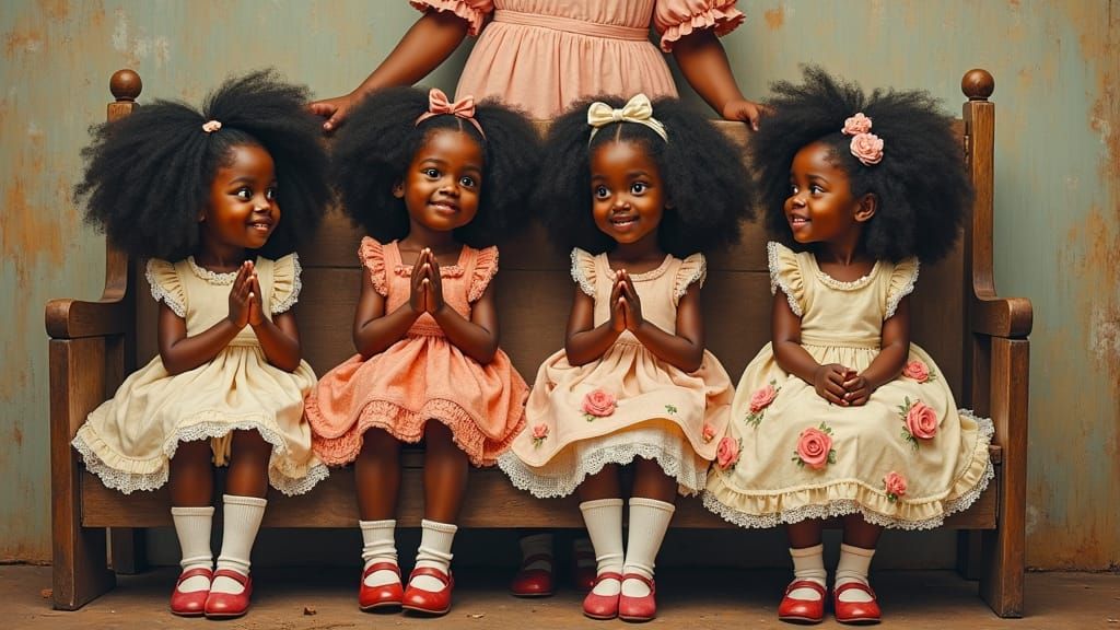Girls in Frilly Dresses, Expressive Folk Art