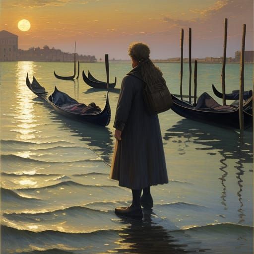 Serene Venetian Canal at Sunset, in Impressionist Style