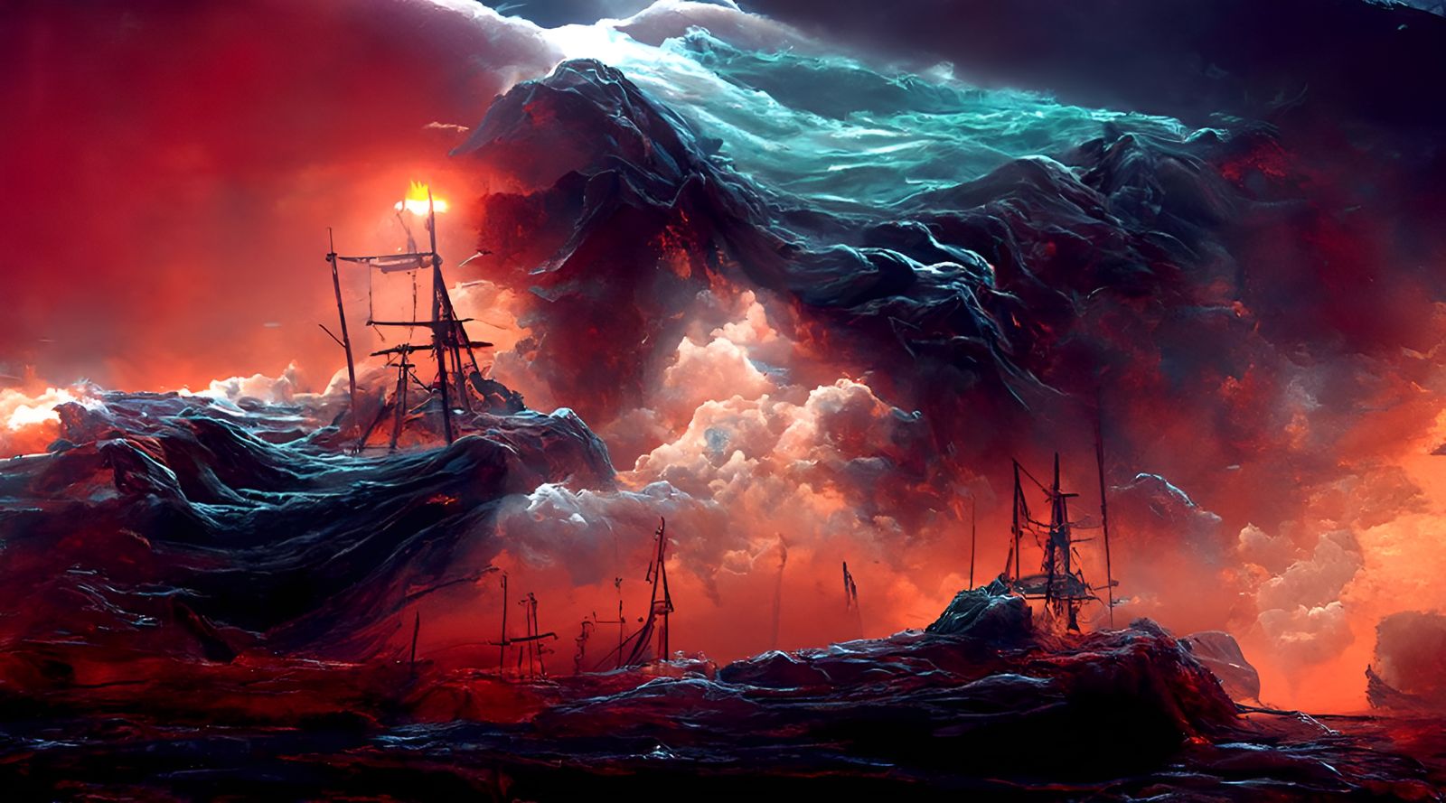 Ghost Ship Sailing Through Luminous Clouds