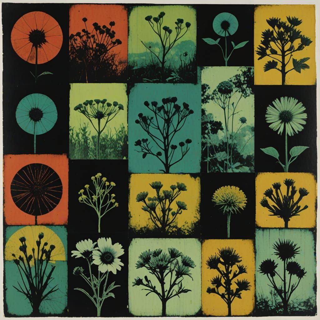 Biopunk Autochrome Landscape in Monoprint Style