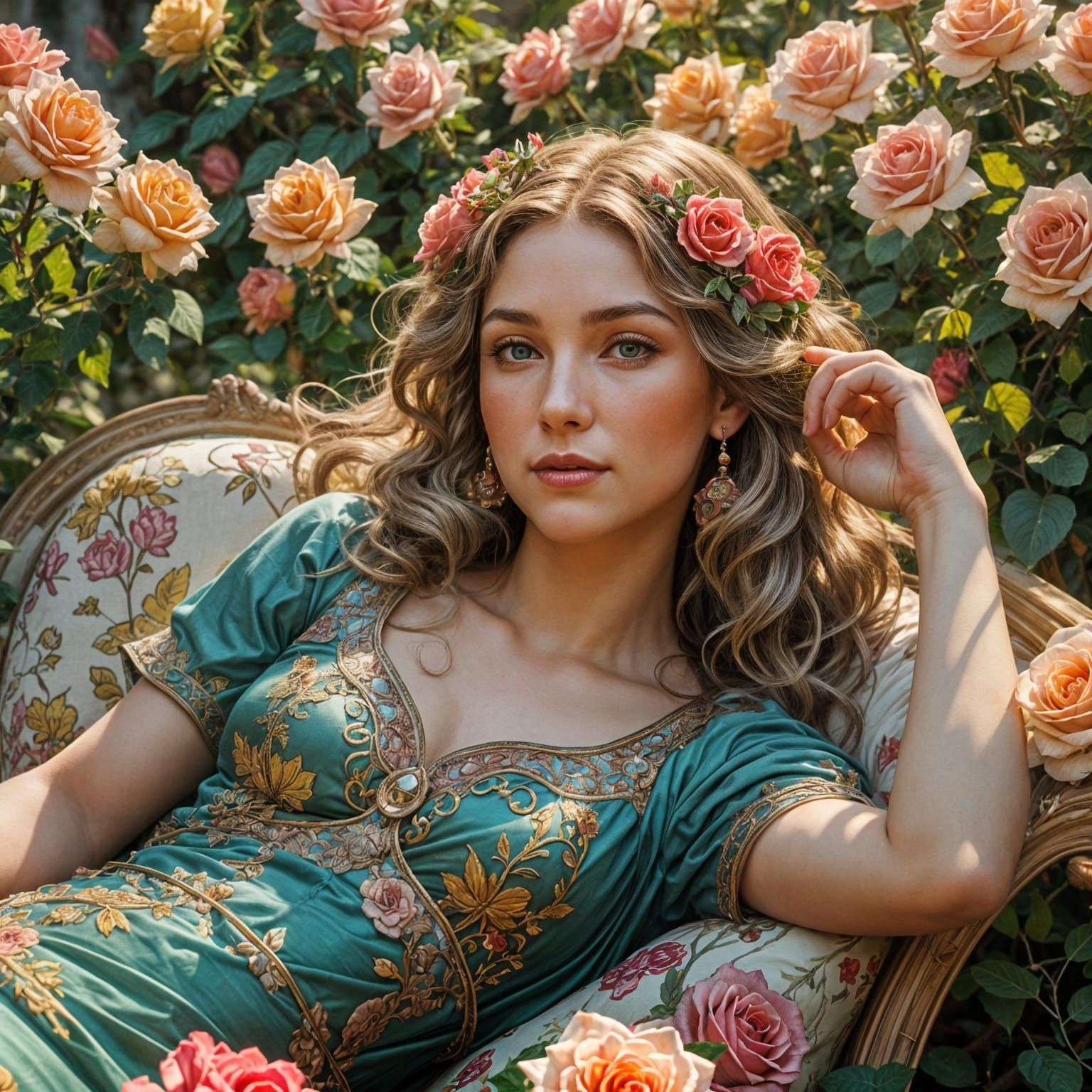 Aphrodite in Garden, Art Nouveau Style Sketch