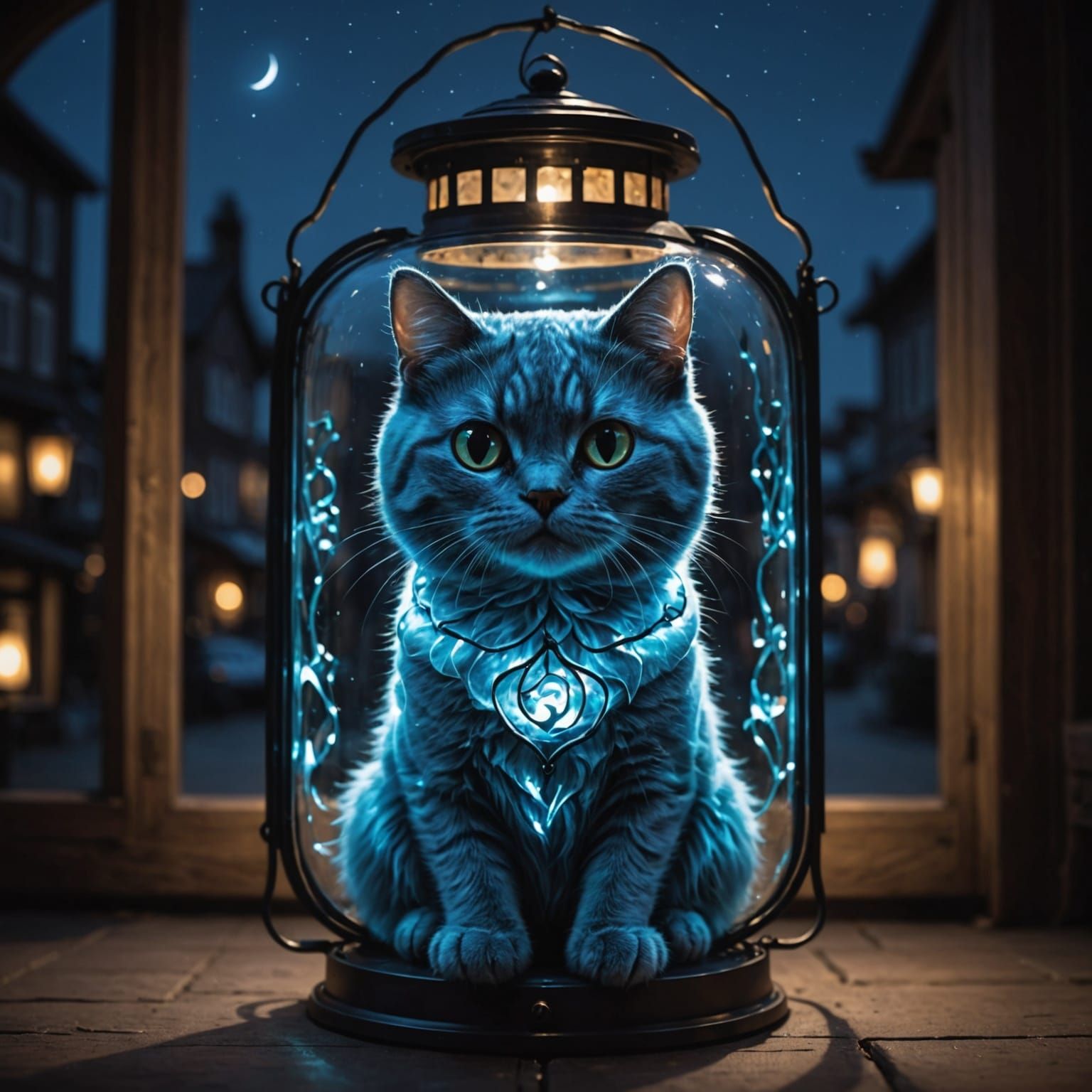 Spectral Feline Illuminated Within Lantern