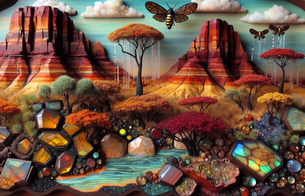 Surreal Outback Landscape Diorama Crafted from Stone