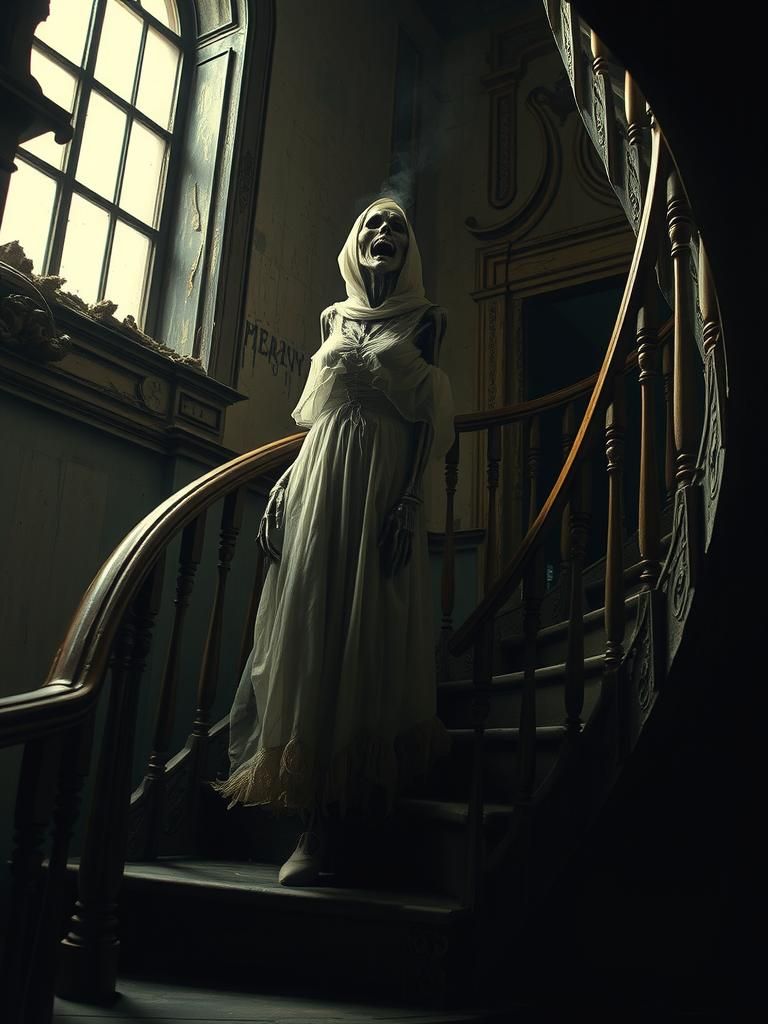 Eerie Ghostly Woman in Haunted House