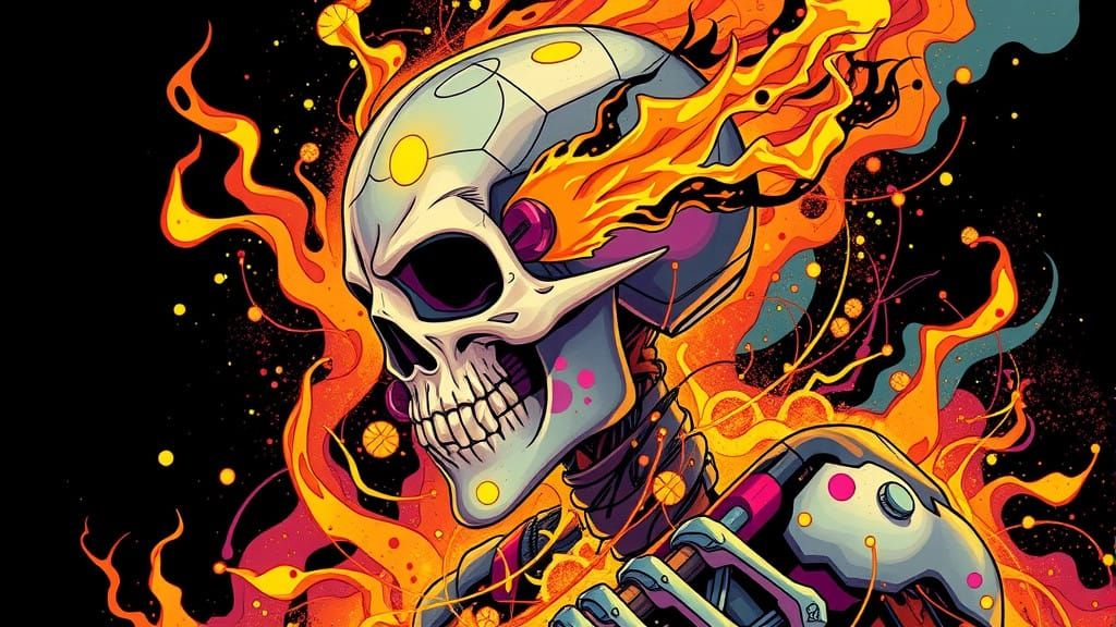 A Ghost Rider Close-Up in Vibrant, Complementary Colors