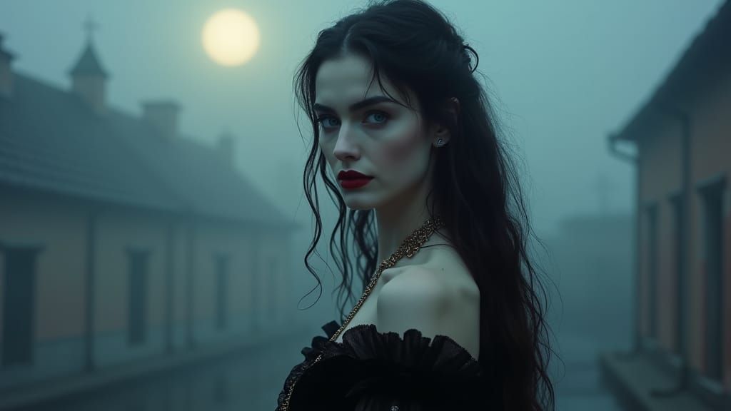 Vampire in Cityscape with Ethereal Glow