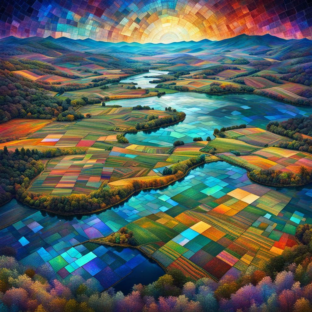 Vivid Aerial View: Patchwork Landscape in Astral Style