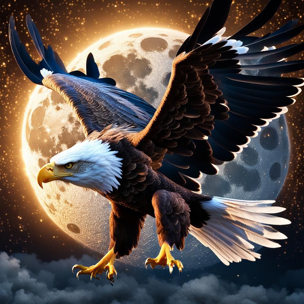 Epic Eagle Soaring Under Full Moon in Bioluminescence