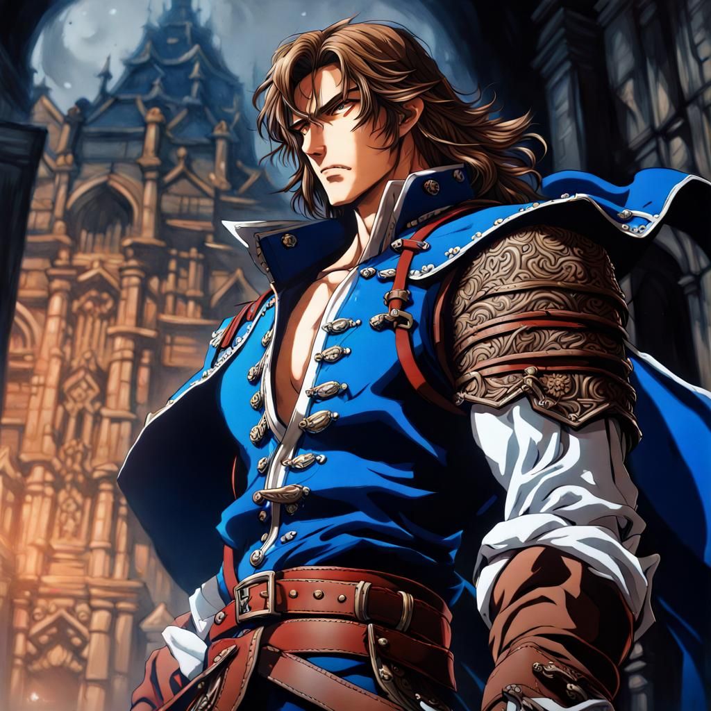 Hyperrealistic Richter Belmont from Castlevania in Anime Sty...