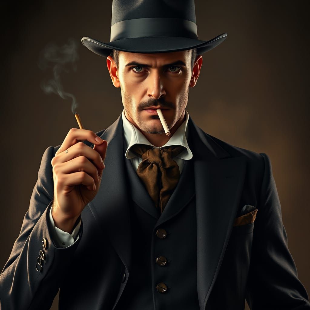 Debonair Victorian Gentleman with Guns, Noir Style