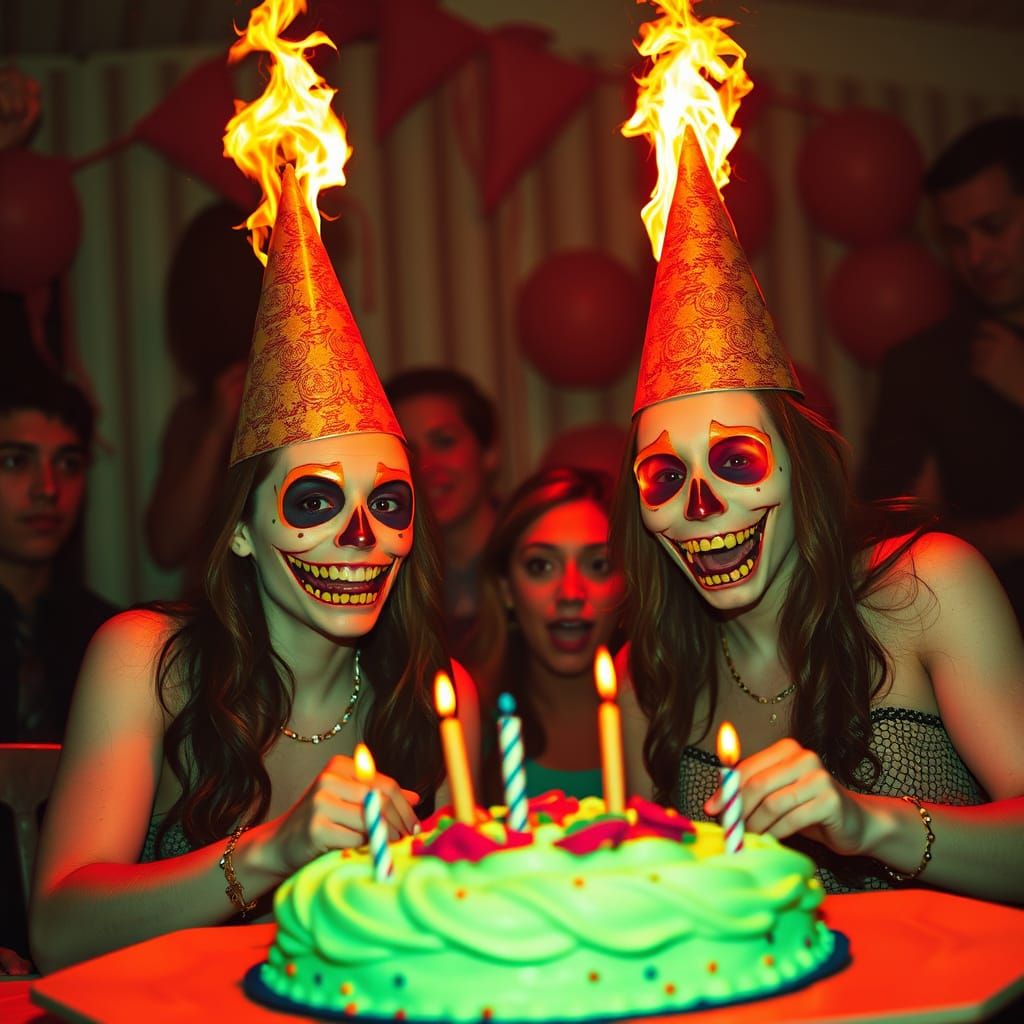 Surreal Birthday Party With Double Flaming Hats