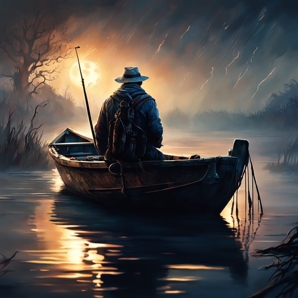 Dark Fantasy Fisherman at Dawn