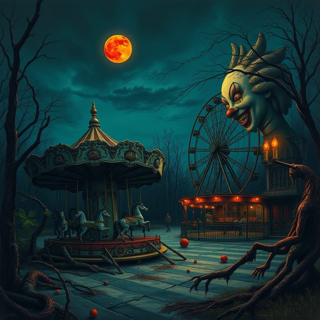 Eerie Abandoned Carnival at Dusk in Dark Mystical Style